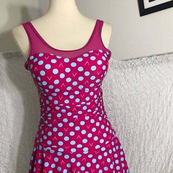 Sanqi NWT Pink & Blue Polka-Dot Swimdress Size L - Picture 3 of 8
